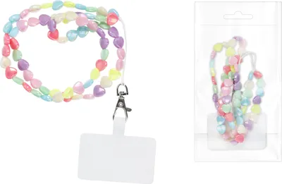 Produktbild von Hakai Handykette Hearts Umhängekette für Samsung Galaxy A50, A70, A80 68cm lang bunte perlen herzen + Hakai Pad