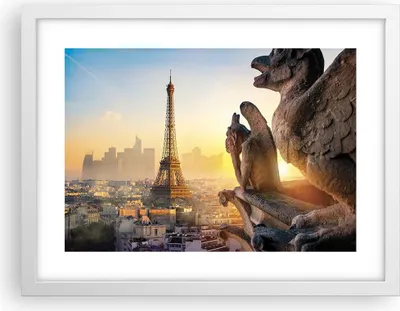Produktbild von Gerahmtes Poster - Weißer Rahmen - Wasserspeier Turm Eiffel - 40x30 cm - Wand Bild - Wanddeko - Wandbilder - Kunstposter - Wandposter - Bilderrahmen - Bilder - Kunstdruck - P2WAA40x30-4633