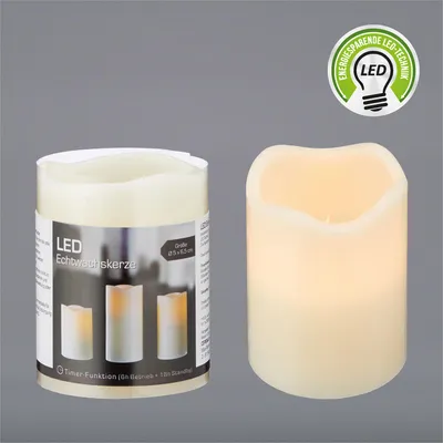 Image de Bougie LED en cire véritable avec flamme vacillante Fonction Sommeil 9 cm Ivoire Bougie sans flamme Alimentée par pile