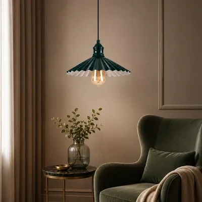 Produktbild von Opviq, Hochwertige Pendelleuchte, Dunkelgrün, Ø32 cm, E27, Metallkörper, IP20