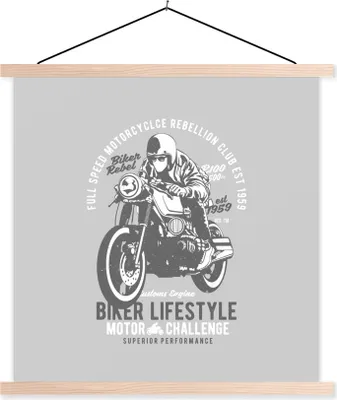 Produktbild von MuchoWow® Textilposter Mancave - Motorrad - Oldtimer 60x60 cm mit holzfarbenen Rahmen - Wanddekoration
