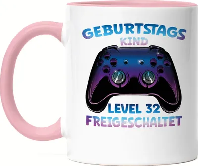 Produktbild von Geburtstagskind Level 32 Freigeschaltet Tasse Rosa Happy Birthday Geburtstag Alles Gute Controller Konsole Game Spiel