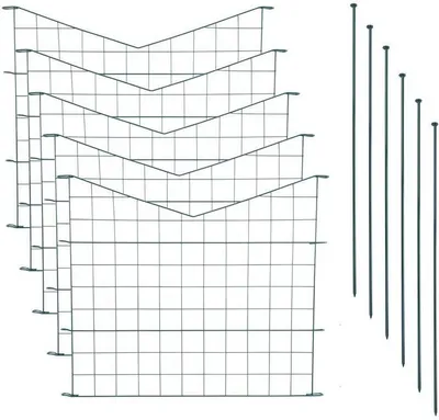 Produktbild von Teichzaun Unterbogen Gitter spitz 11tlg Set Steckzaun Metall grün 5 Zaunelemente