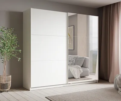 Produktbild von AX LIVING Kleiderschrank Schiebetüren Spiegel Lunoria 221 cm Weiß