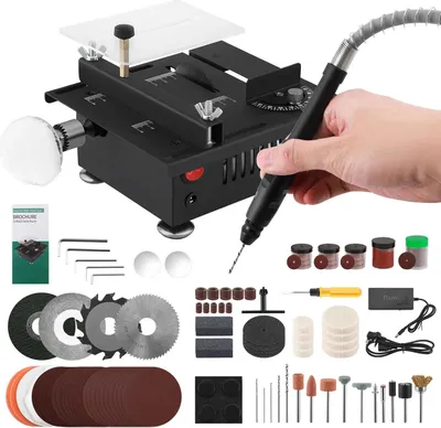 Produktbild von Mini Tischsäge - Elektrische Tischsäge 100 W - Drehzahl & Winkel einstellbar - Schnitttiefe 1,6 cm - Mit Sägeblatt & Flexwelle - Schwarz