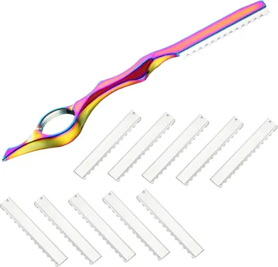 Imagen del producto de Kit de peine para cortar el cabello, de 11 piezas, con cuchillas de acero inoxidable intercambiables, para texturizar y adelgazar el cabello