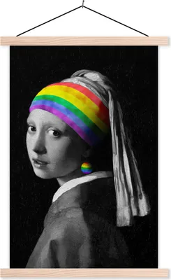 Produktbild von MuchoWow® Textilposter Das Mädchen mit dem Perlenohrring - Vermeer 60x90 cm mit holzfarbenen Rahmen - Textil
