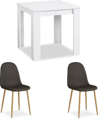 Image de Table 80x80 cm Group Salle à Manger 2 Chaises Anthracite Table à Manger en Bois Blanc
