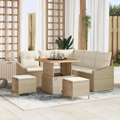 Image de Maison Exclusive - Ensemble canapé de jardin avec coussins 8 pièces beige polyrotin