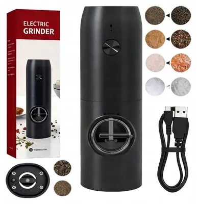 Zdjęcie produktu dla Elektryczny młynek do przypraw - ładowanie przez USB-C - regulacja stopnia mielenia - ceramiczne ostrza - oświetlenie LED - pojemność 70 ml - do soli, pieprzu i przypraw