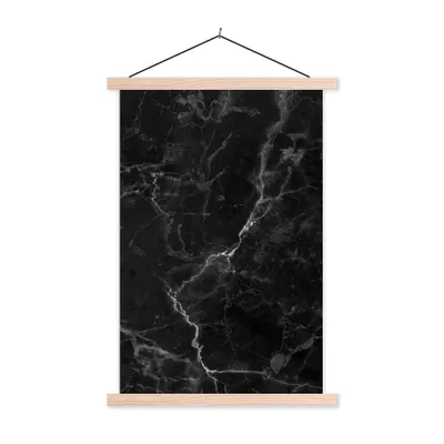 Produktbild von MuchoWow® Textilposter Marmor - Schwarz - Weiß - Textur - Marmoroptik 60x90 cm mit holzfarbenen Rahmen - Textil