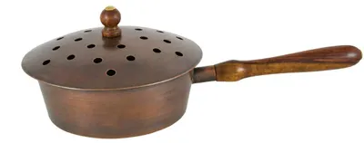 Räucherpfanne Ø 13cm, Metall, Kupferfarbe, Holzgriff, 300g