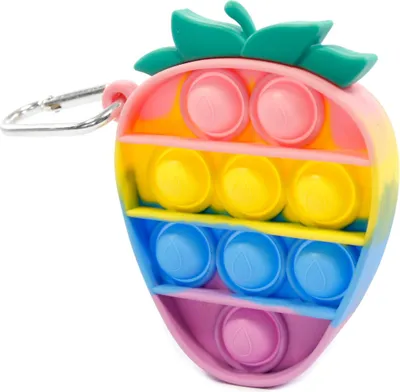 Produktbild von Regenbogen Pop It Fidget Toy Erdbeere Schlüsselanhänger - Buntes Anti-Stress Spielzeug