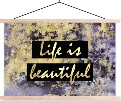 Produktbild von MuchoWow® Textilposter Zitate - Leben - Gold 60x40 cm mit holzfarbenen Rahmen - Bilder