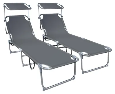 Produktbild von VOUNOT® 2er Set Sonnenliege mit Dach, 190 x 58 x 27 cm  Grau