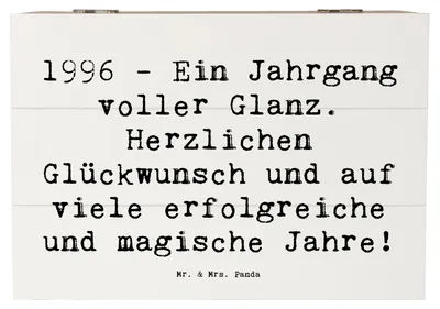 Produktbild von Mr. & Mrs. Panda Schatulle Spruch 1996 Geburtstag 22 x 15 cm - Weiß - Geschenk, Geburtstagsfeier, besondere Momente, schatztruhe, Alter, Happy Birthday, Kiste, Jahrgang