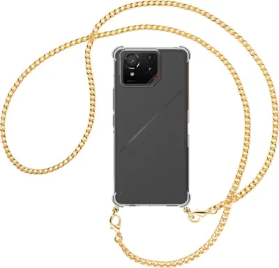 Produktbild von Handykette Backcover-Schutzhülle mit Band (Metall goldfarben) für ASUS ROG Phone 9 - goldfarbene Kette