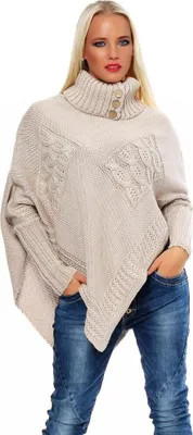 Produktbild von 30-01 Mississhop Damen Poncho Strick Pullover weiche Strickjacke Cape Umhang Überwurf One Size Beige