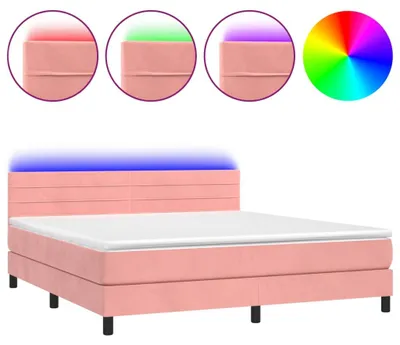 Produktbild von vidaXL Boxspringbett mit Matratze & LED Rosa 160x200 cm Samt