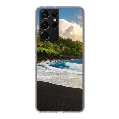 Produktbild von MuchoWow® Handyhülle Schutzhülle Hülle für Samsung Galaxy S21 Ultra Ein schwarzer Sandstrand auf Hawaii Silikon Softcase Handy Hülle - Mobiltelefon