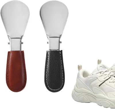 Obrázok produktu pre Obúvacia lyžica 12 cm, sada 2 ks, skladacia, kovová, hnedá a čierna, na cesty