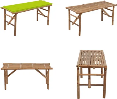 Immagine prodotto di vidaXL Panca da giardino pieghevole con cuscino 118 cm in bambù - Panca da giardino - Panca da giardino - Panca da patio - Panche da patio