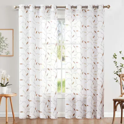 Voile-Gardine mit Ösen, 2er-Set, 245x140 cm, gold auf weiß
