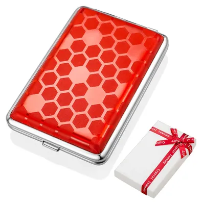 Imagen del producto de Estuche para cigarrillos de cuero sintético rojo, caja metálica de acero inoxidable, para 12 cigarrillos, con banda elástica, diseño delgado, ideal para