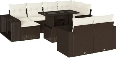 Produktbild von 11-tlg. Garten-Sofagarnitur mit Kissen Braun Poly Rattan