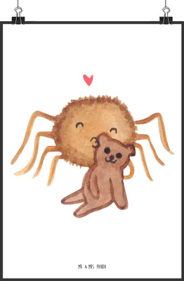Produktbild von Mr. & Mrs. Panda Bild Spinne Agathe Teddy DIN A3 - Weiß - Geschenk, Liebesbeweis, Kunstdruck, drucke, Freundschaft, wanddeko, Verliebt, Plakat, Wandbild, Miteinander