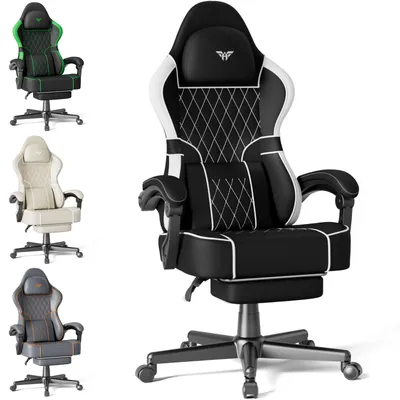 Produktbild von Verdego Gaming Stuhl, Bürostuhl Schreibtischstuhl, Ergonomischer Gaming Sessel, PVC-Leder, Chefsessel, Racing Stuhl Computerstuhl, Schwarz-Weiß