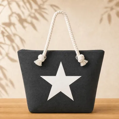 Produktbild von Damen Shopper Stern Strandtasche Reißverschluss Kordelhenkel