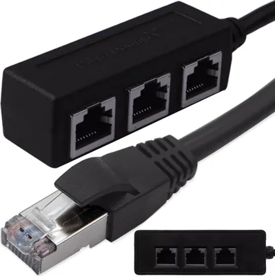 Produktbild von Rozgałęźnik RJ45 LAN Ethernet Rozdzielacz sieciowy Adapter sieciowy 1 do 3 Rozdzielacz sieciowy do kabla sieciowego Giga Gigabit LAN CAT Black Retoo