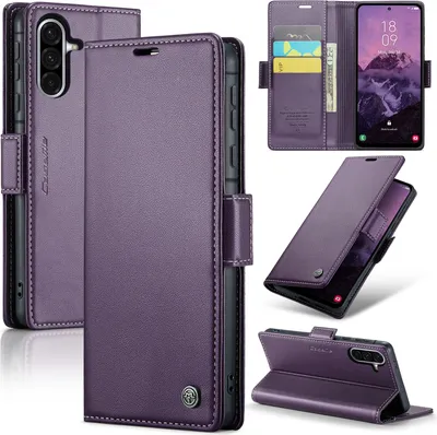 Produktbild von Lederhülle für Samsung Galaxy A56 Brieftasche Kartenfach Schutzhülle mit Standfunktion Lila