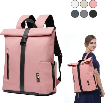 Produktbild von 7MAGIC RollTop Rucksack 20L-25L, Laptoptasche 15,6 Zoll Groß Kapazität Daypack, Schulrucksack Backpack Fahrradrucksack Freizeitrucksack für Uni Schule Reisen Job, Rosa