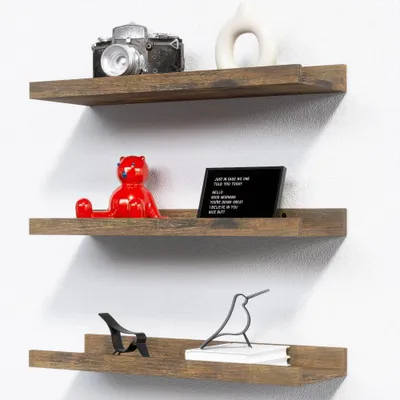 Imagen del producto de Estanterías flotantes de madera marrón, juego de 3 unidades, estanterías flotantes de 60 cm de ancho, diseño moderno, ideales para exhibir marcos de fotos, jarrones, etc