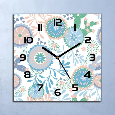 Produktbild von Wanduhr Echt-Glas-Küchenuhr Vintage Pflanzen Quarz Lautlos 30x30 Deko Bilder