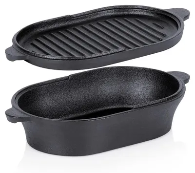 Image de Moule en fonte émaillée avec couvercle, 2 en 1 - 28 x 16 cm - 1,2 litre