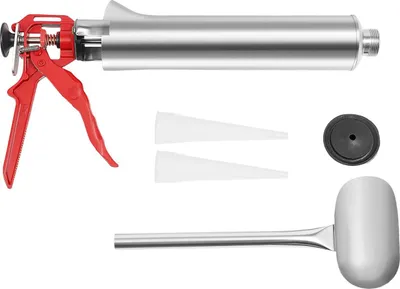 Produktbild von Fugenpistole für Fliesen - Manuelle Mörtelspritze - Edelstahl - Mehrere Düsen - Fugenfüllung - Für Wand & Terrasse