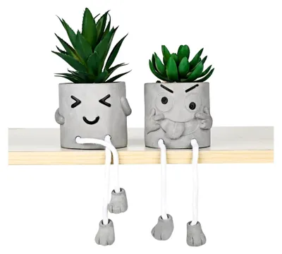 Produktbild von 2 Stück Künstliche Pflanzen, Mini Kunstpflanzen, Plastik Sukkulenten für Deko im Wohnzimmer, Balkon, Schlafzimmer und Badezimmer