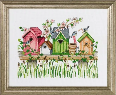 Zdjęcie produktu dla Zestaw do haftu krzyżykowego Permin "Budka dla ptaków", wzór liczony, 37x29cm, 92-0310