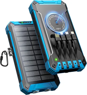 Produktbild von Solar Powerbank, 26800mAh Solar Ladegerät, Wireless Powerbank, Externer Akku, 15W Schnellladung mit 6 Ausgänge 3 Eingänge, Wasserdicht
