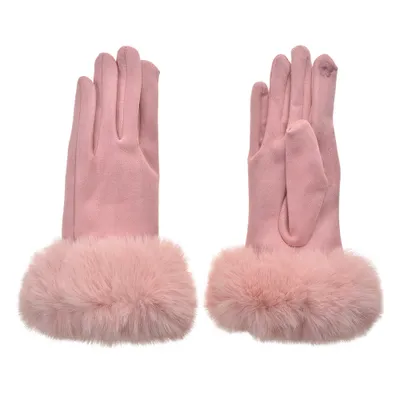 Produktbild von Clayre & Eef Handschuhe mit Kunstpelz 9x24 cm Rosa Polyester