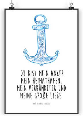 Produktbild von Mr. & Mrs. Panda Bild Anker Blau DIN A5 - Weiß - Geschenk, Wandbild, Wanddekoration, Designposter, Kunstdruck, Lustige Sprüche, drucke