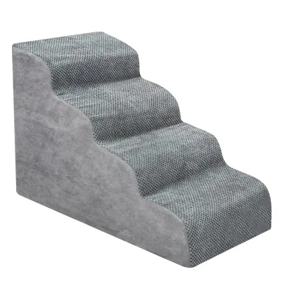 Produktbild von 4-stufige Hundetreppe Rutschfeste Haustierrampe Treppen Hunderampe fuer Haustier Hundestufen Abnehmbar und waschbar,Grau