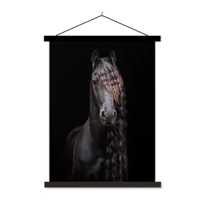 Produktbild von MuchoWow® Textilposter Pferde - Friesisch - Mähne - Schwarz - Tiere 90x120 cm mit schwarzem Rahmen - Dekoration