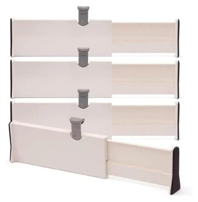 Produktbild von Schubladenteiler im 4er-Set – verstellbar von 28 bis 43 cm – Höhe 10 cm – Weiß