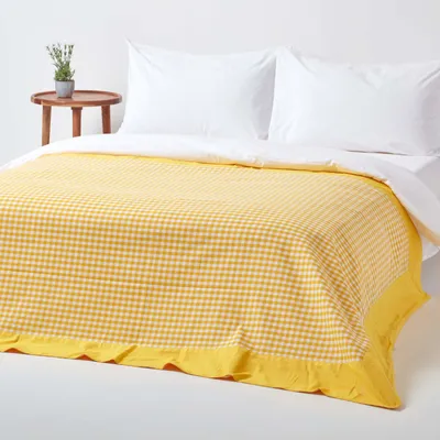 Produktbild von HOMESCAPES Gingham-Tagesdecke, gelb, 150 x 200 cm