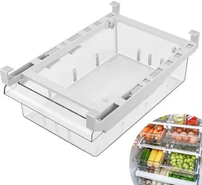 Zdjęcie produktu dla Przezroczyste, wysuwane organizery do lodówki z regulowaną półką i uchwytami do szuflad kuchennych oraz półka nad zlewem na owoce i warzywa