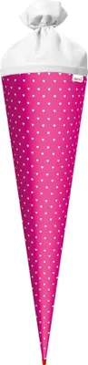 Produktbild von Bastel-Schultüte groß knallpink - weiße Herzen 70 cm - rund Rot(h)-Spitze und Filzverschluss weiss